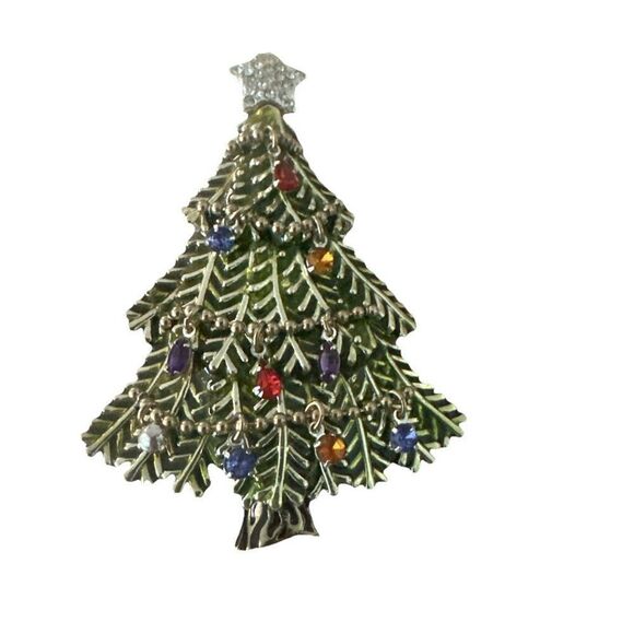 Vintage Avon Christmas Tree Brooch 2008 Multicolor Rhinestones Pin HTF - Picture 1 of 4